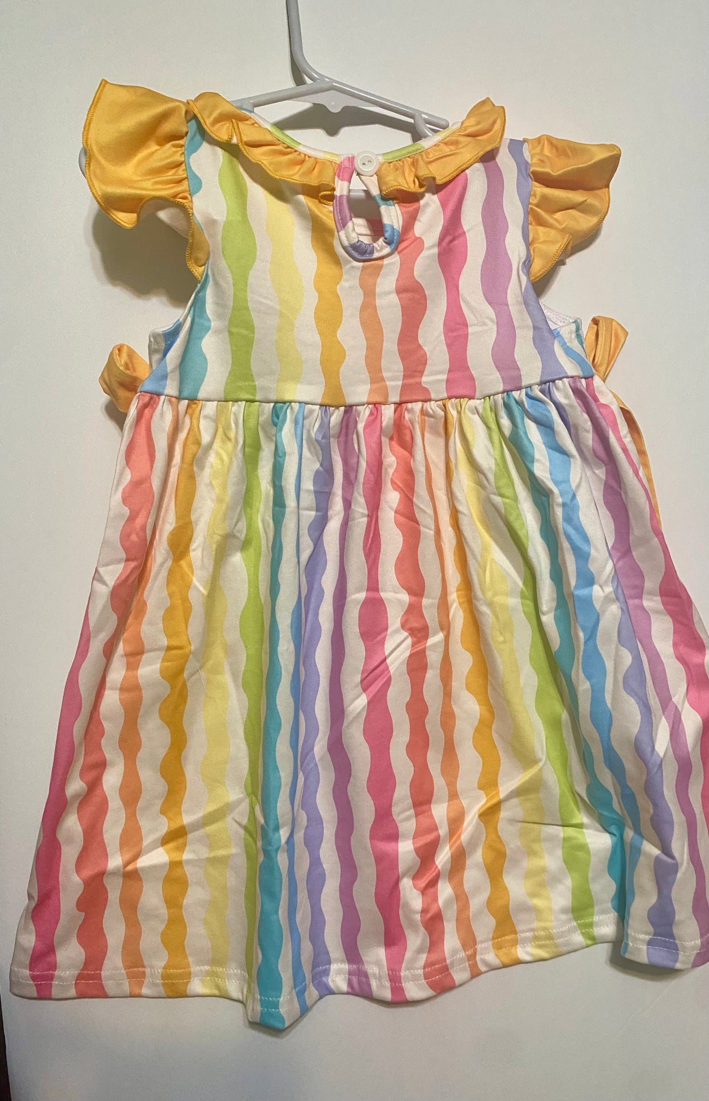 Rainbow smocked ruffle French knot girls dress