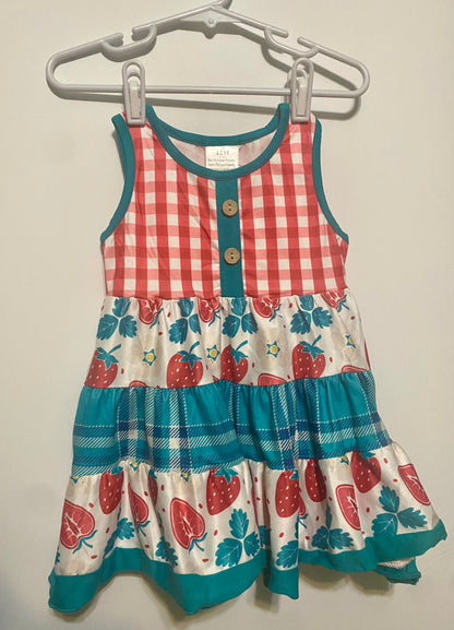 Plaid Strawberry Ruffle Twirl Dress
